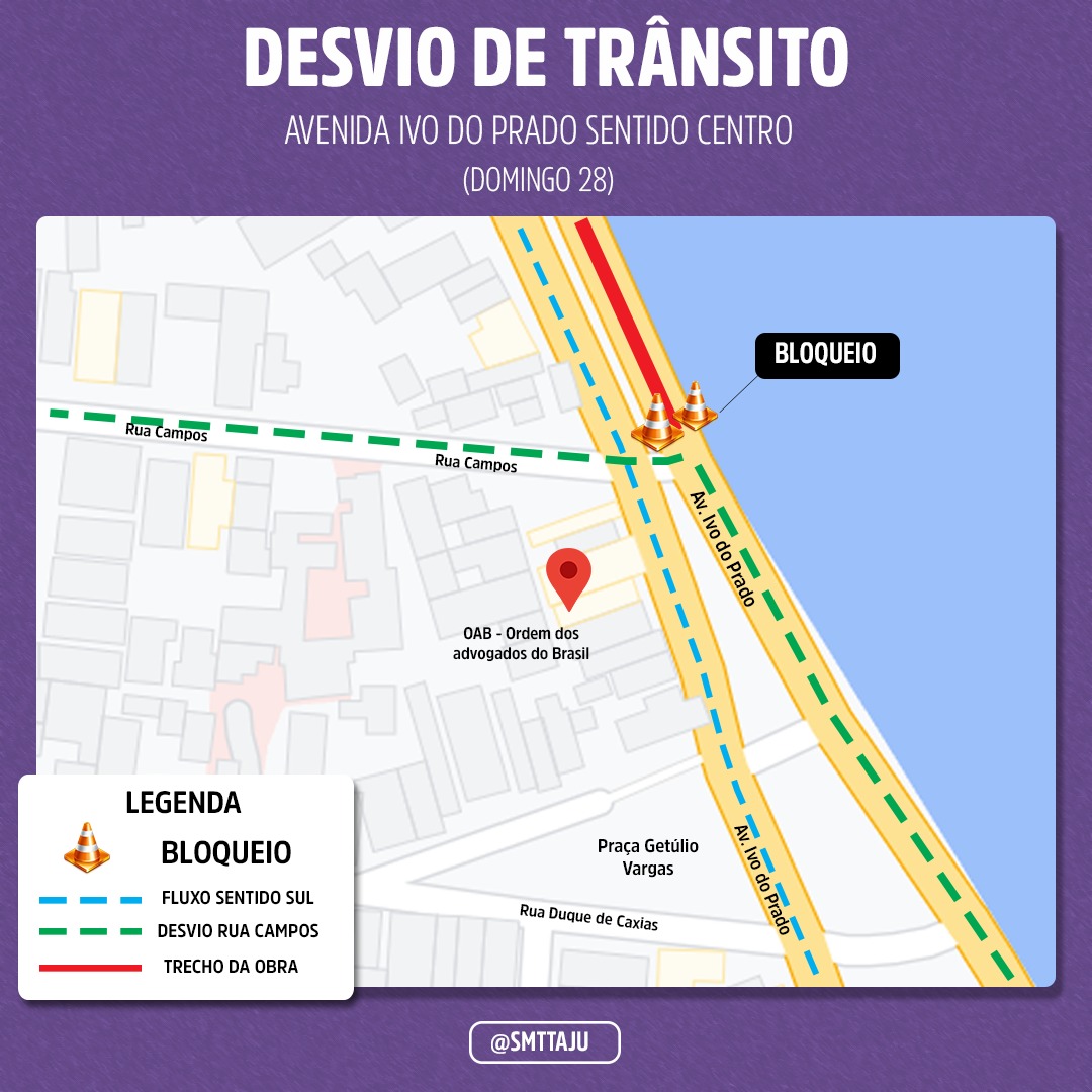 SMTT informa: avenida Ivo do Prado ficará parcialmente bloqueada neste domingo, 28 - SMTT Aracaju